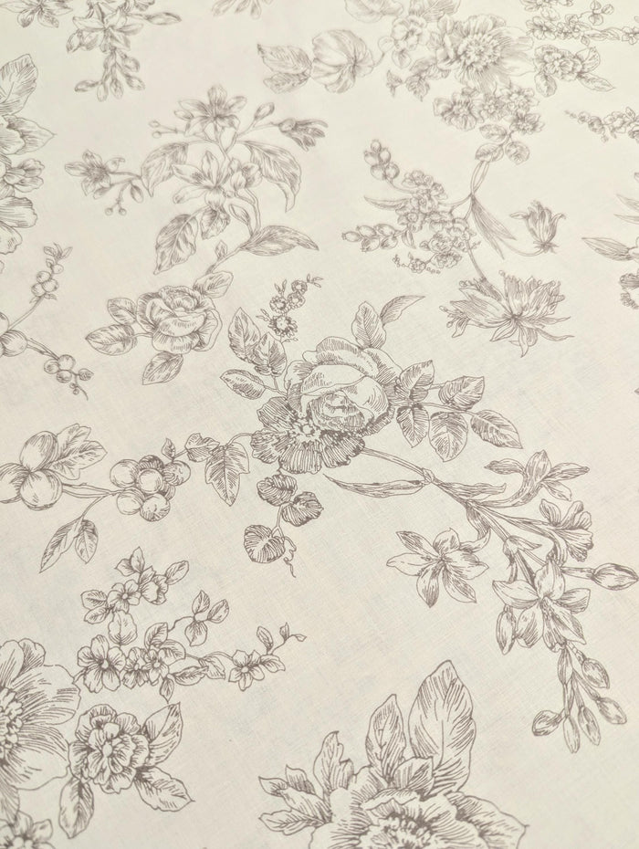 Hokkoh - Botanical Filigree Cotton Lawn - White and Gray