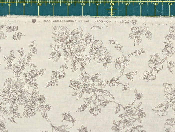 Hokkoh - Botanical Filigree Cotton Lawn - White and Gray