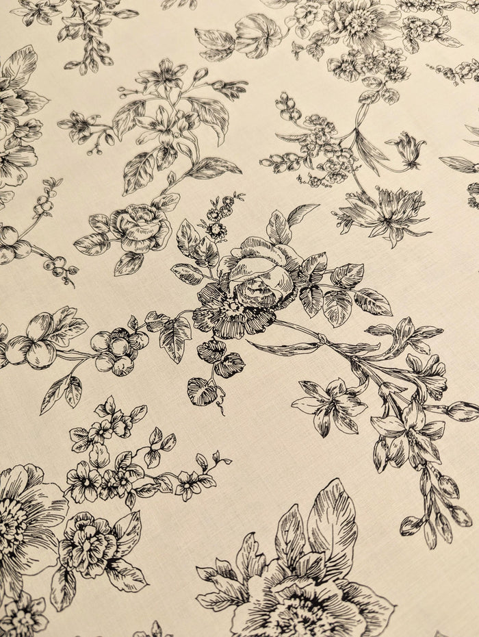 Hokkoh - Botanical Sketch Organic Cotton Lawn - Beige and Black