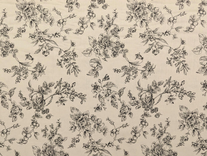 Hokkoh - Botanical Sketch Organic Cotton Lawn - Beige and Black