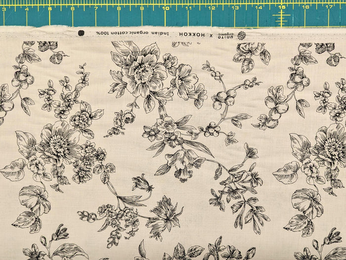 Hokkoh - Botanical Sketch Organic Cotton Lawn - Beige and Black