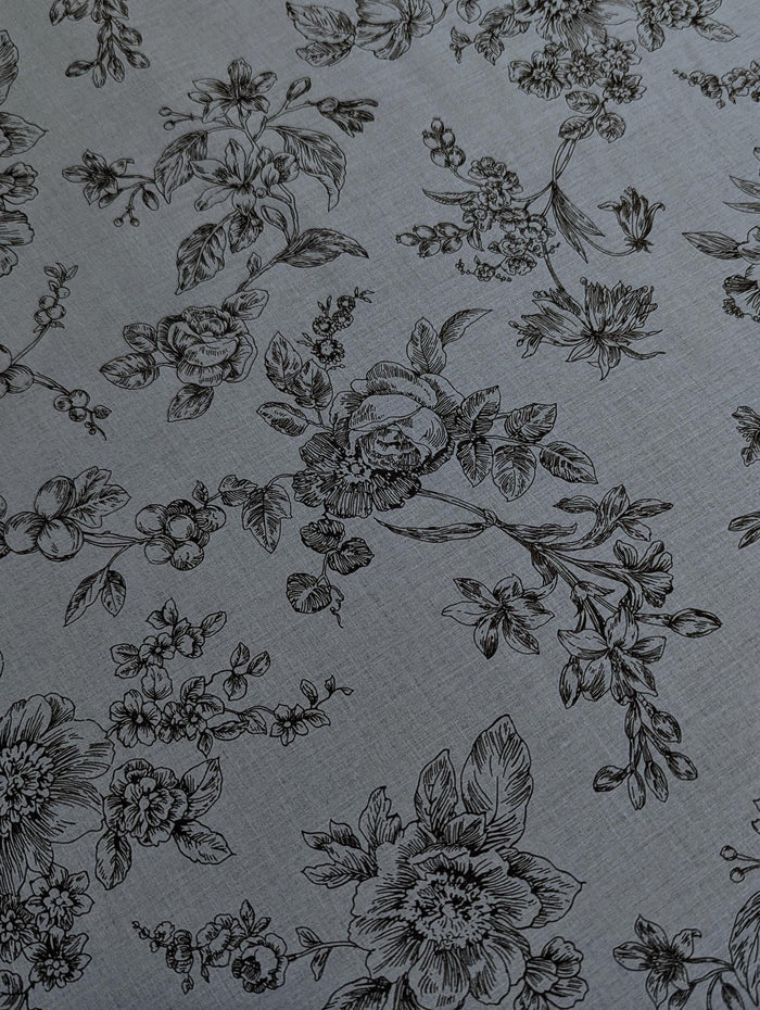 Hokkoh - Botanical Sketch Organic Cotton Lawn - Blue and Black