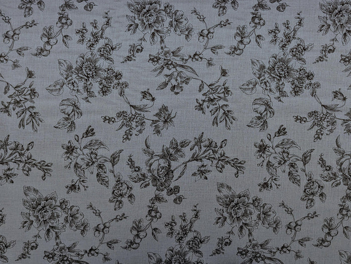 Hokkoh - Botanical Sketch Organic Cotton Lawn - Blue and Black