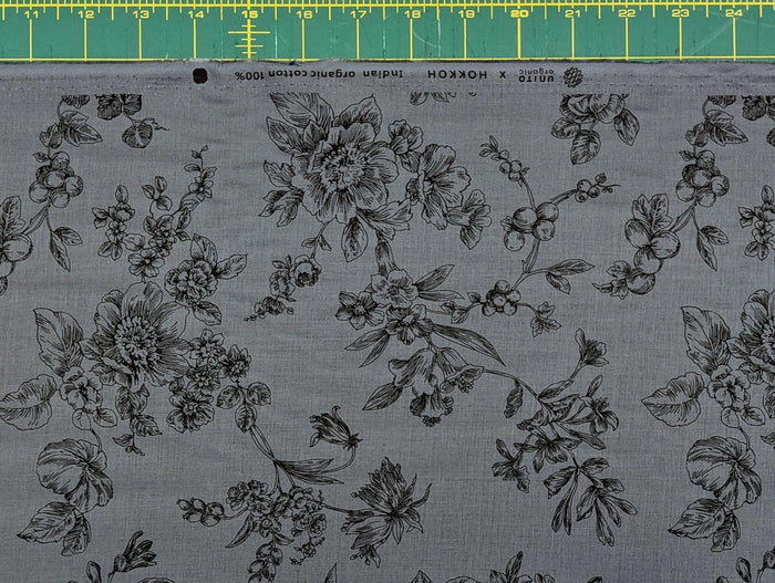 Hokkoh - Botanical Sketch Organic Cotton Lawn - Blue and Black
