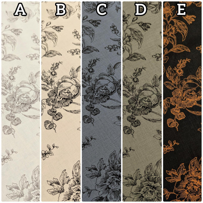 Hokkoh - Botanical Sketch Organic Cotton Lawn - Blue and Black