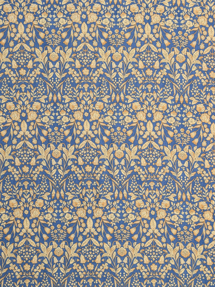Hokkoh - Mirrored Two-Tone Flowers Cotton Lawn Fabric - Blue & Yellow