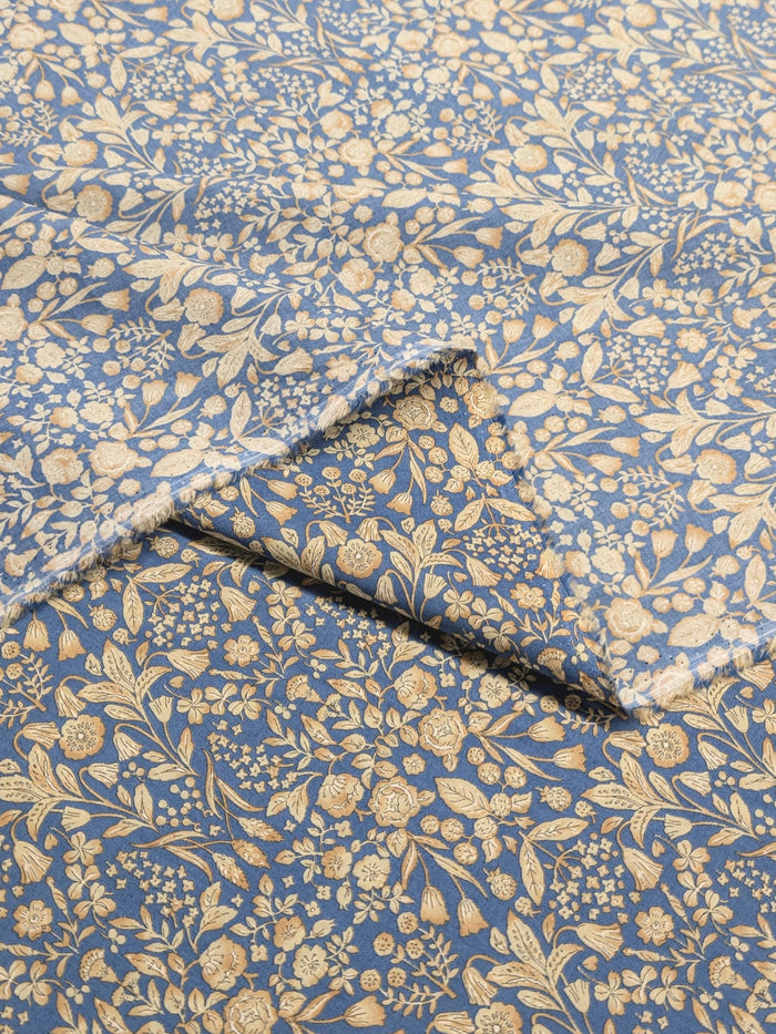 Hokkoh - Mirrored Two-Tone Flowers Cotton Lawn Fabric - Blue & Yellow