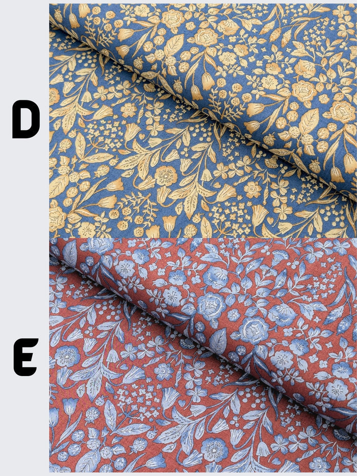 Hokkoh - Mirrored Two-Tone Flowers Cotton Lawn Fabric - Red & Blue