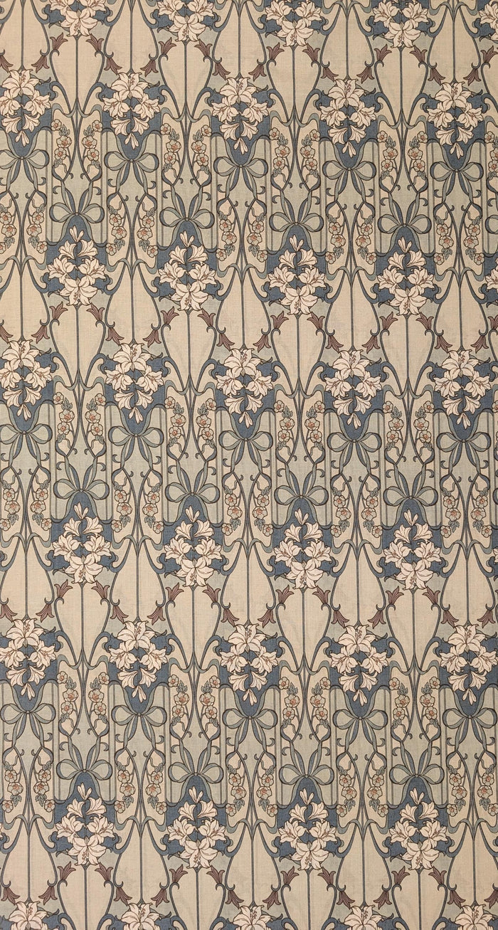 Hokkoh - Nouveau Flower Filigree Cotton Lawn - Light Blue and Beige