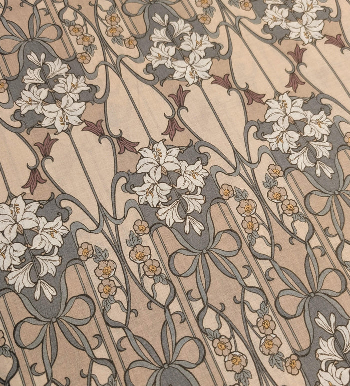 Hokkoh - Nouveau Flower Filigree Cotton Lawn - Light Brown and Beige