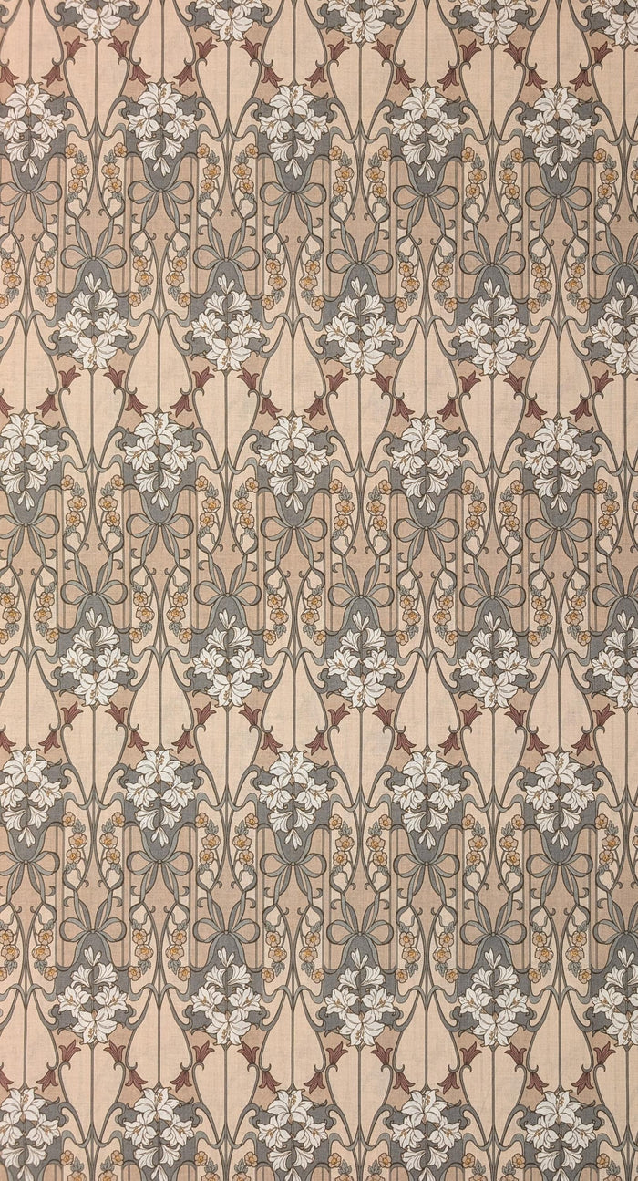 Hokkoh - Nouveau Flower Filigree Cotton Lawn - Light Brown and Beige