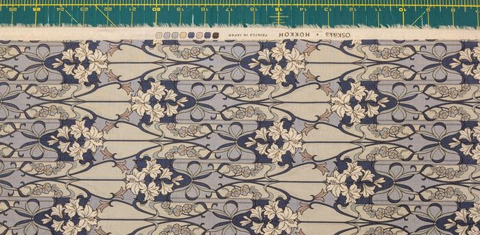 Hokkoh - Nouveau Flower Filigree Cotton Lawn - Medium Blue and Beige