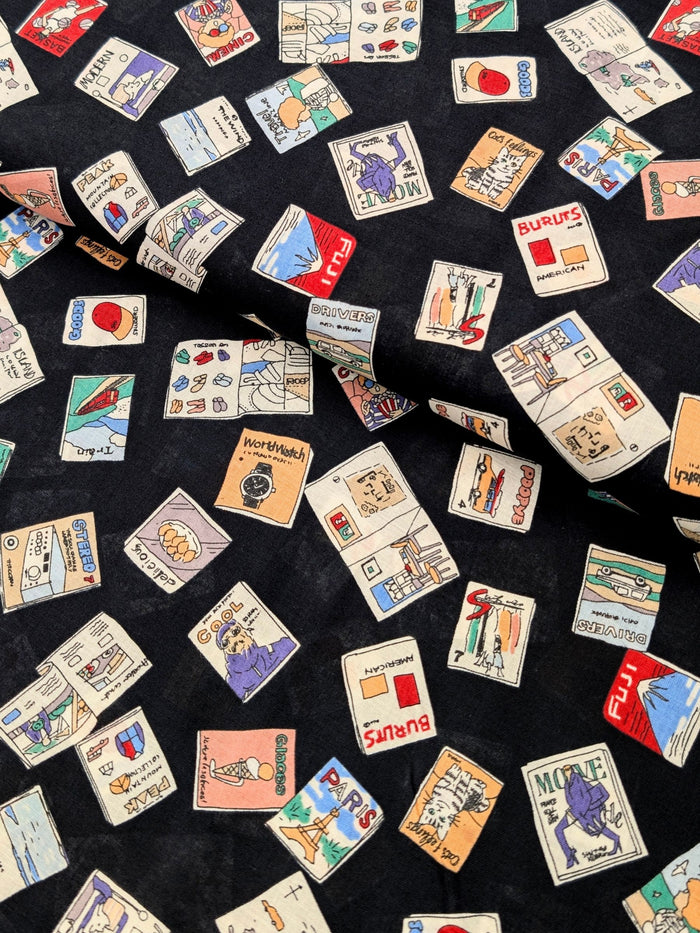 Hokkoh - Retro Magazines Cotton Lawn Fabric - Black