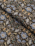 Hokkoh - Squirrels and Mirrored Flowers Cotton Lawn Fabric - Black & Blue