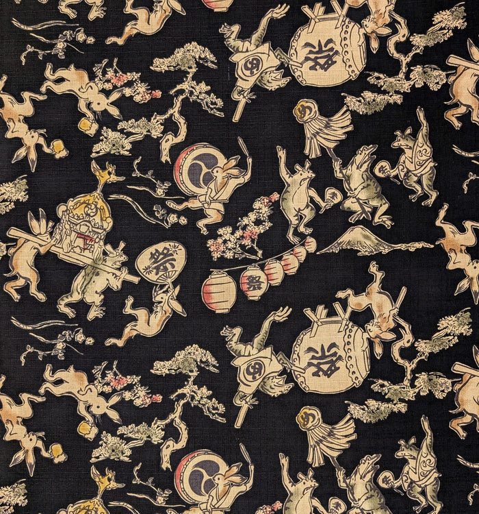 NEW Taiko Animals Hokkoh Japanese cotton dobby fabric 1024-130-4 E black