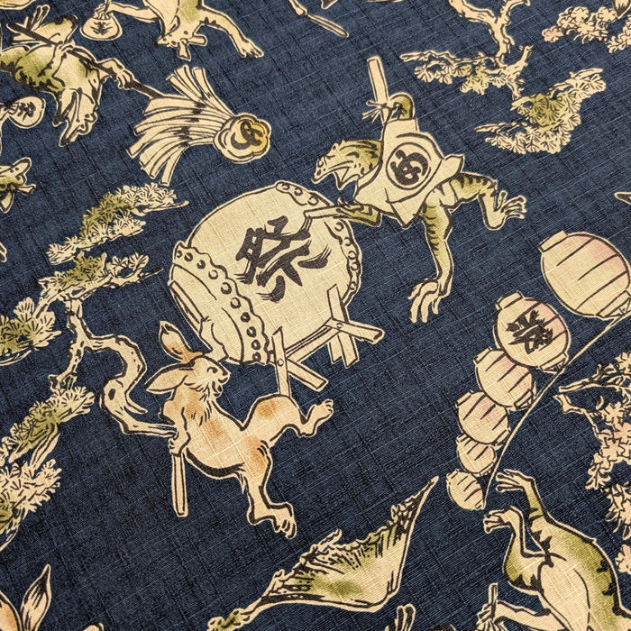 NEW Taiko Animals Hokkoh Japanese cotton dobby fabric 1024-130-4 D blue