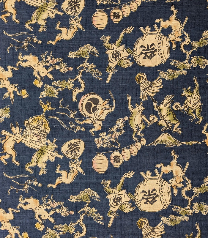 NEW Taiko Animals Hokkoh Japanese cotton dobby fabric 1024-130-4 D blue