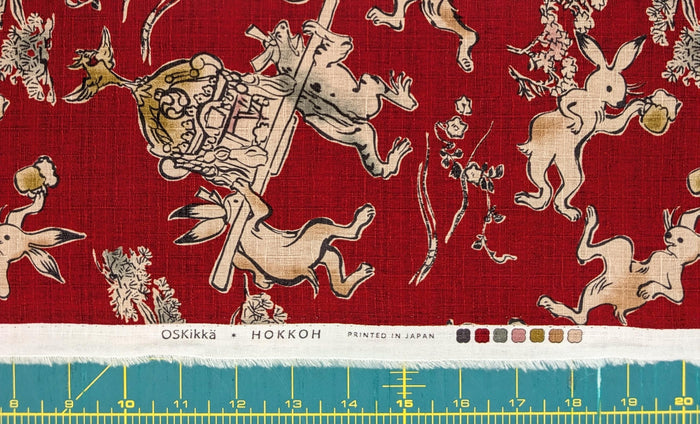 NEW Taiko Animals Hokkoh Japanese cotton dobby fabric 1024-130-4 C red