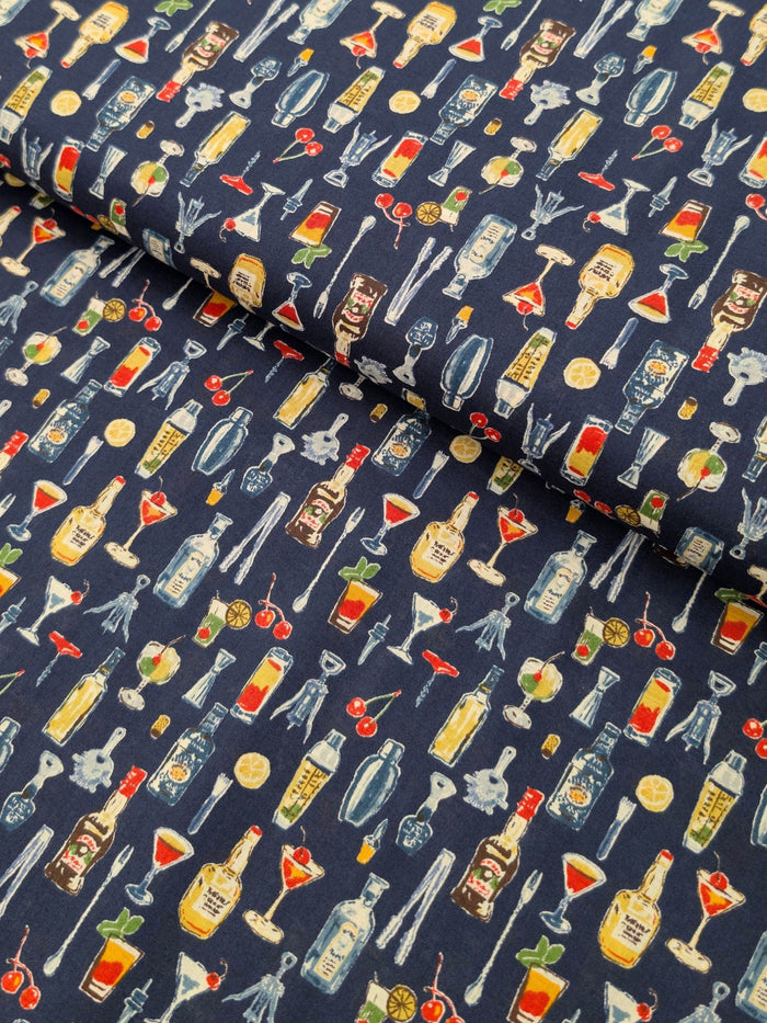Hokkoh - Vintage Bar Cotton Lawn Fabric - Navy Blue