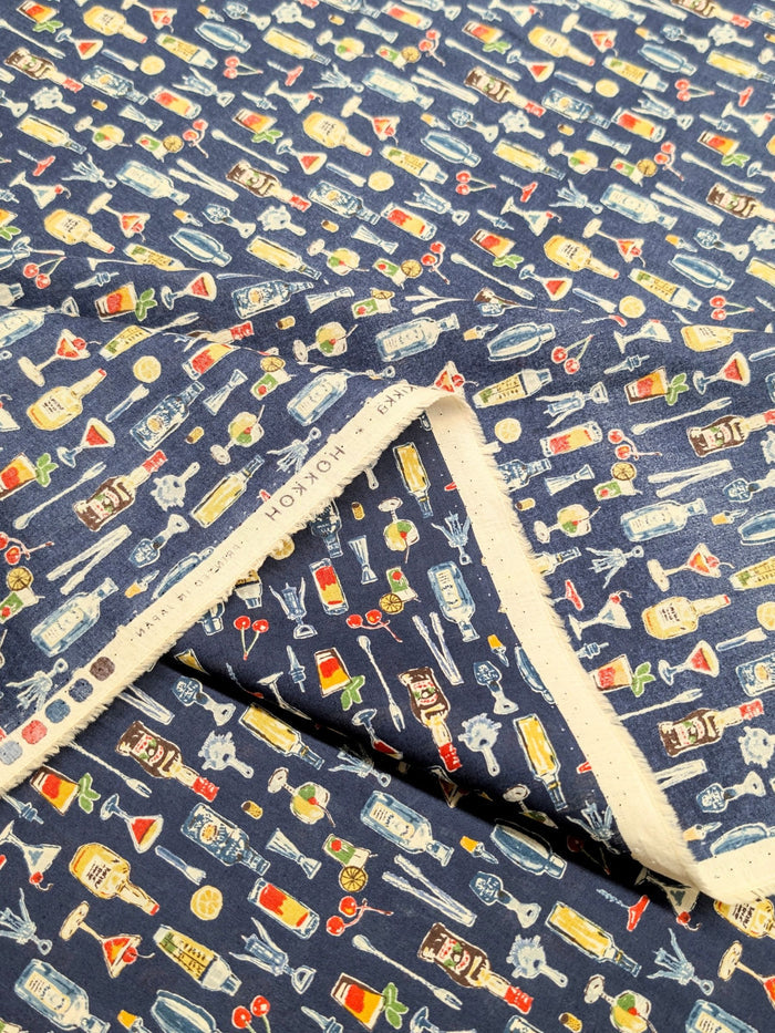 Hokkoh - Vintage Bar Cotton Lawn Fabric - Navy Blue
