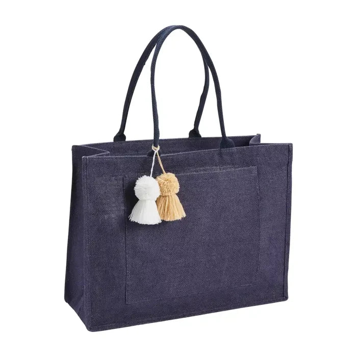 Jute tote navy — classic reusable tote bag, gift for her