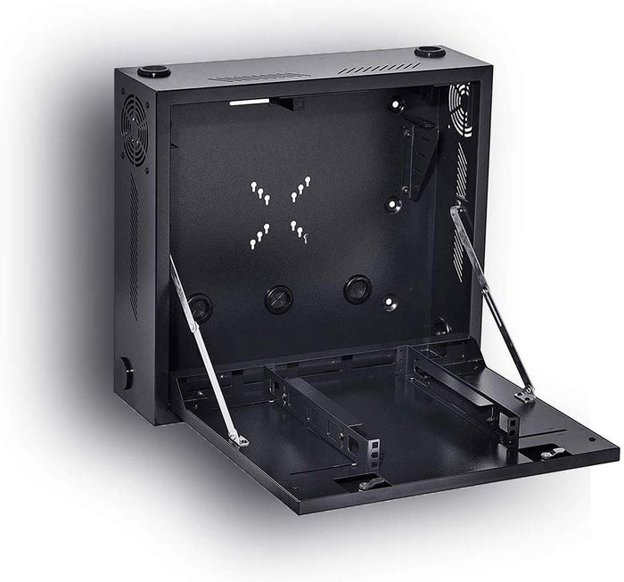 Kenuco Heavy Duty 16 Gauge Steel DVR Security Lockbox with Fan and Swing Open Top (24'' x 24'' x 8'' Black)