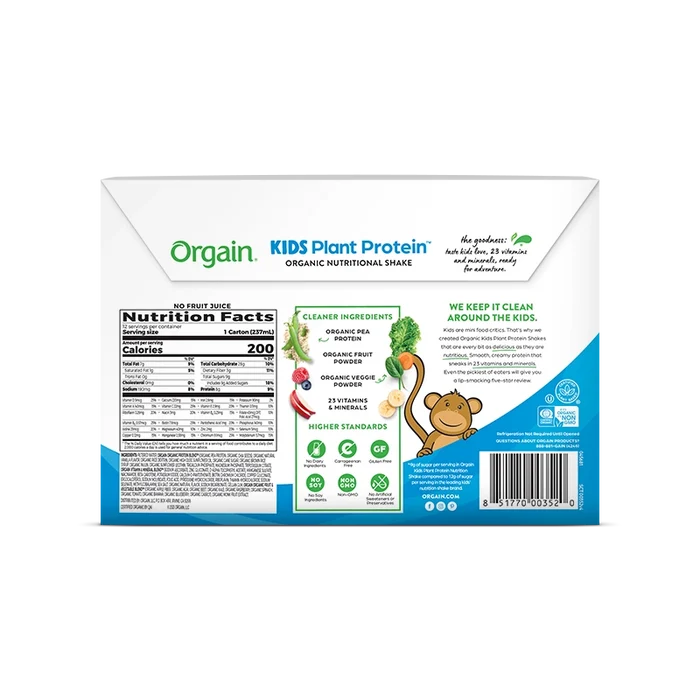 Back of Kids Organic Plant Protein Nutritional Shake - Vanilla  Flavor in the 12 Shakes Size