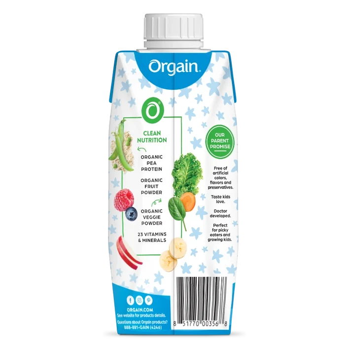 Back of Kids Organic Plant Protein Nutritional Shake - Vanilla  Flavor in the 12 Shakes Size