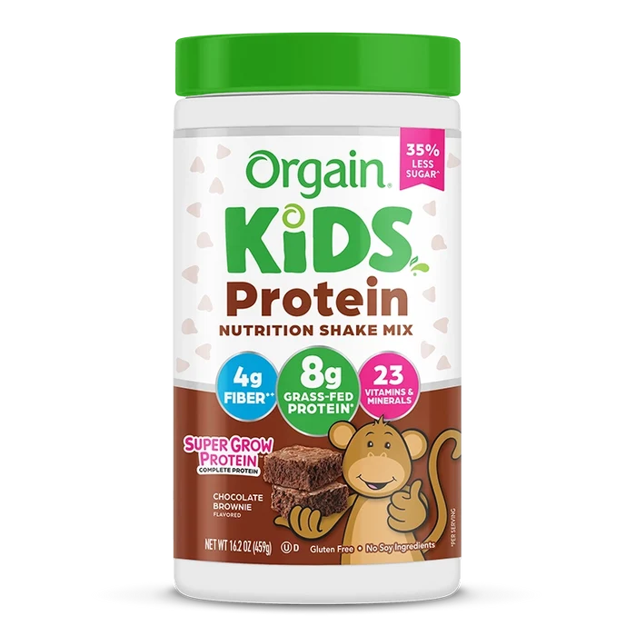 Front of Kids Protein Nutrition Shake Mix - Chocolate Brownie  Flavor in the 16.2 oz Canister Size
