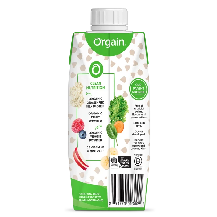 Back of Kids Protein Organic Nutrition Shake Chocolate Flavor