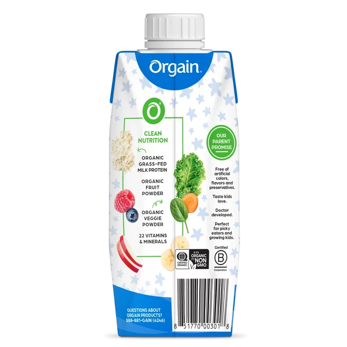 Back of Kids Protein Organic Nutrition Shake - Vanilla  Flavor