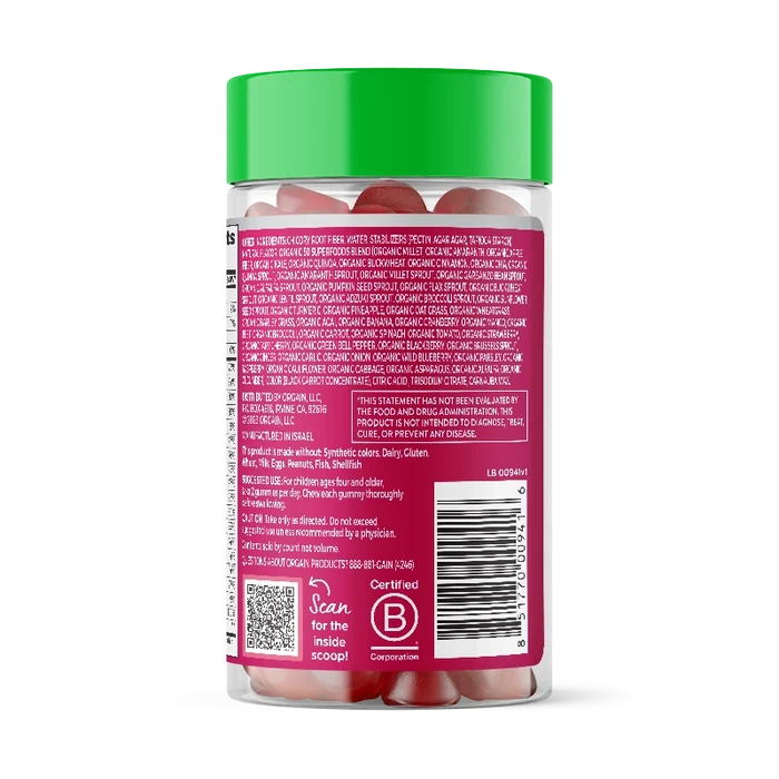 Right side of Kids Super Vitamin Gummy Mixed Berry Flavor in the 60ct Size