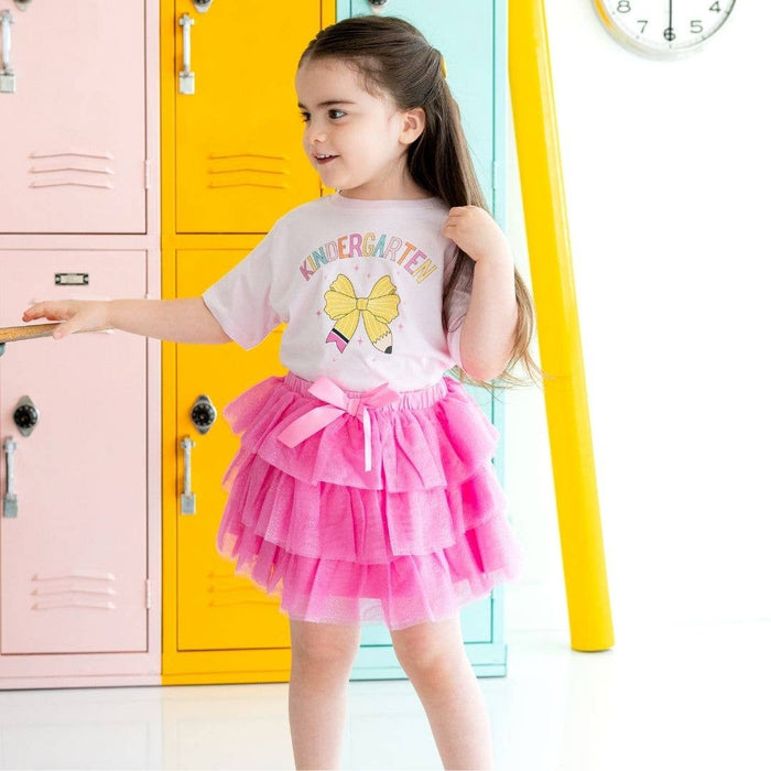 Kindergarten Pencil Bow Short Sleeve T-Shirt - Girls Clothes
