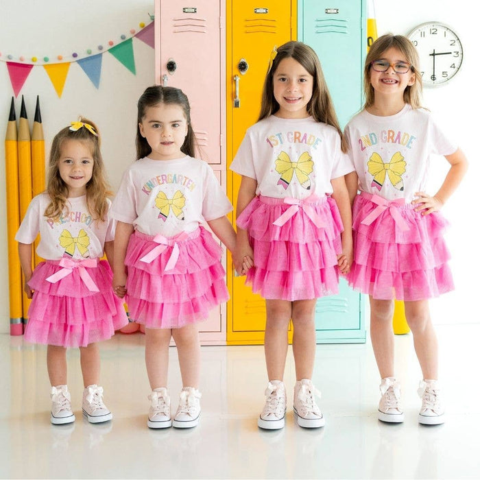 Kindergarten Pencil Bow Short Sleeve T-Shirt - Girls Clothes