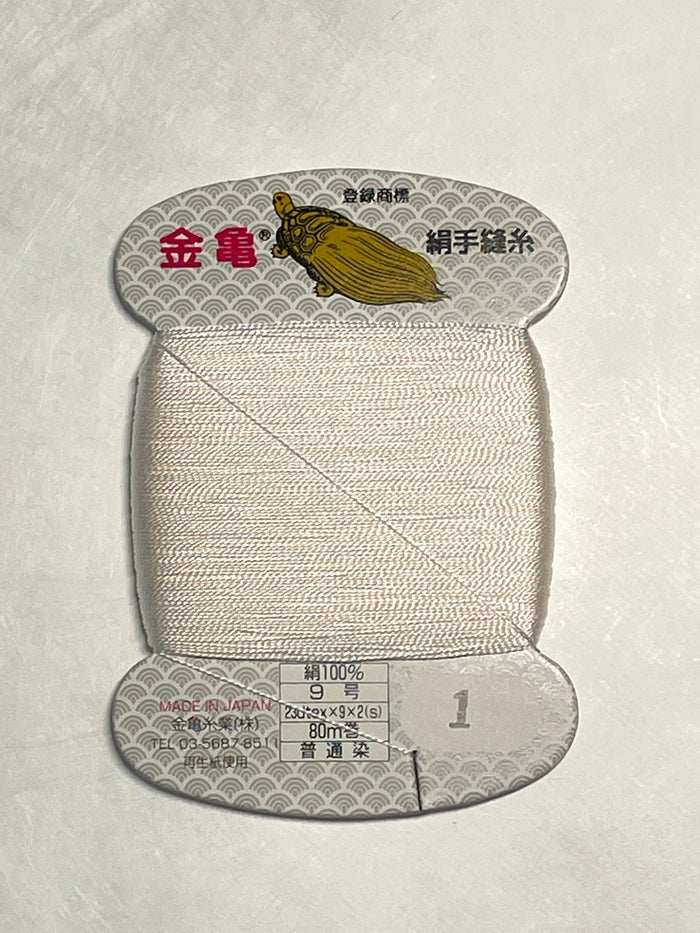 Kinkame - Silk Hand Sewing Thread 80m Card - Color #1 Pearl