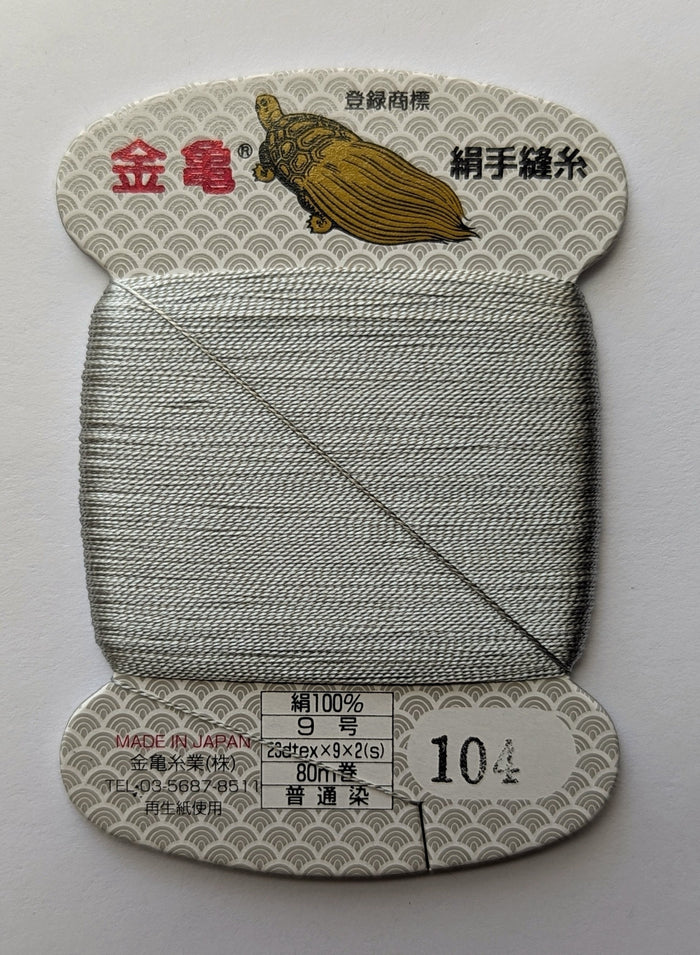 Kinkame - Silk Hand Sewing Thread 80m Card - Color #104 Battleship Grey
