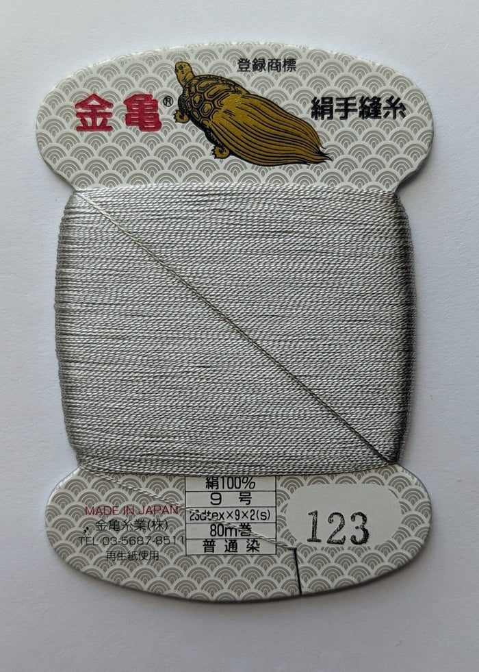 Kinkame - Silk Hand Sewing Thread 80m Card - Color #123 Silver MoonLight