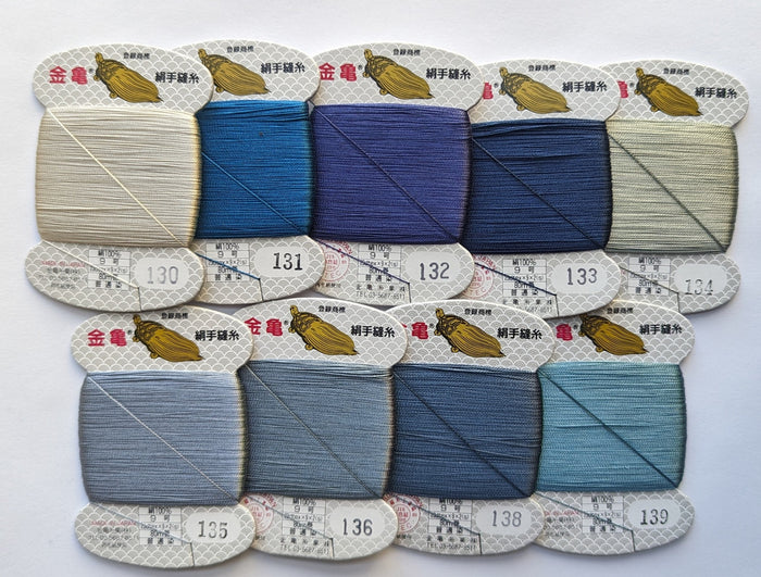 Kinkame - Silk Hand Sewing Thread 80m Card - Color #139 Blue Jay