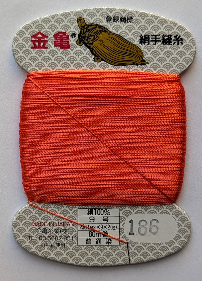 Kinkame - Silk Hand Sewing Thread 80m Card - Color #186 Skyrocket Red
