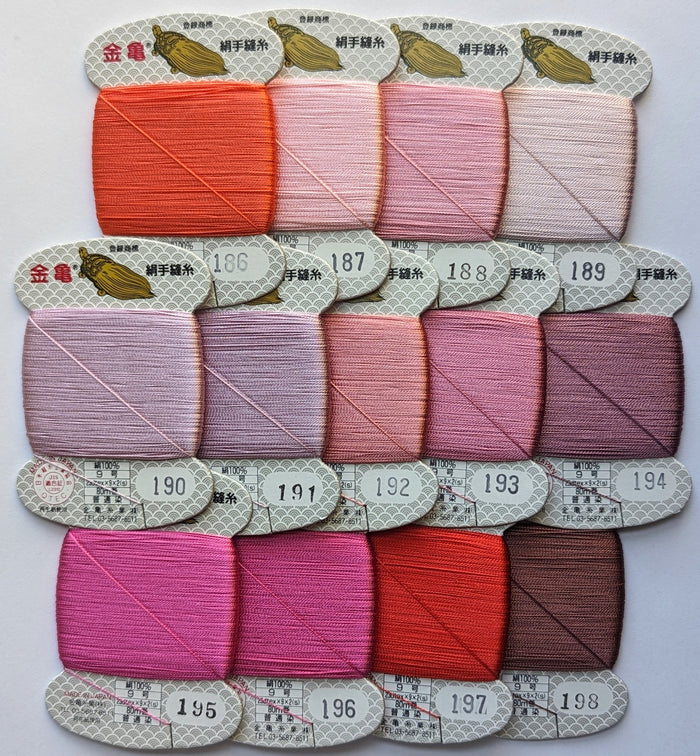 Kinkame - Silk Hand Sewing Thread 80m Card - Color #186 Skyrocket Red
