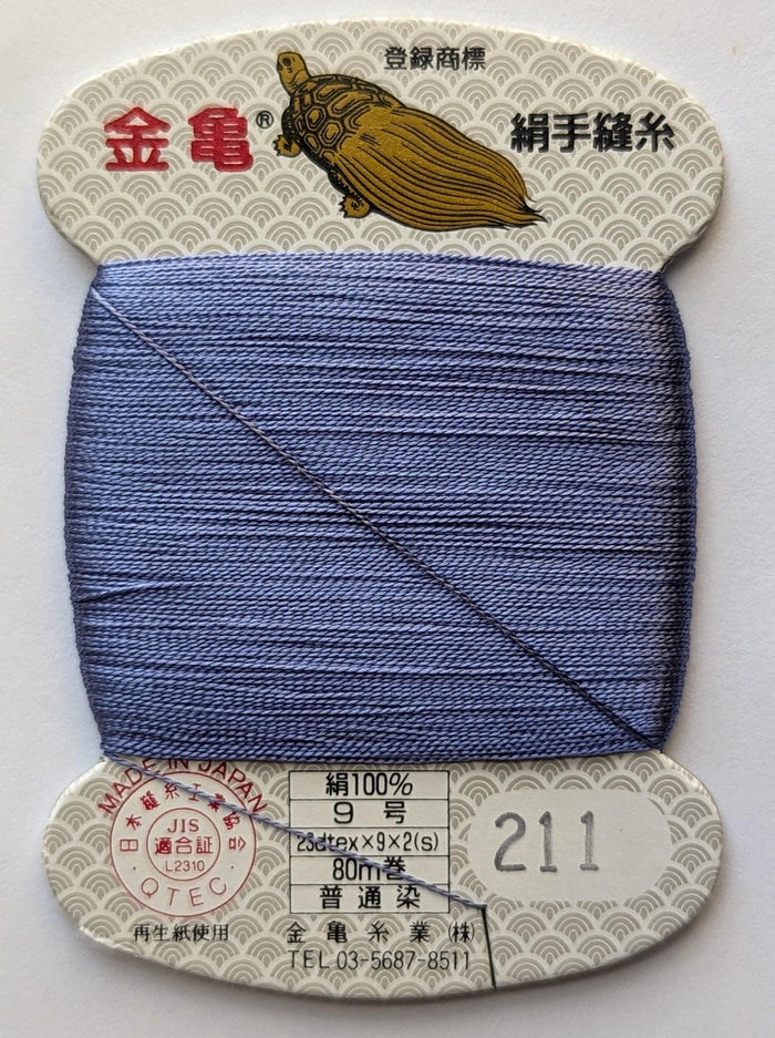 Kinkame - Silk Hand Sewing Thread 80m Card - Color #211 Steel Blue