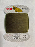 Kinkame - Silk Hand Sewing Thread 80m Card - Color #30 Olive