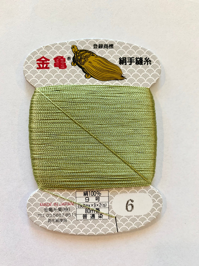 Kinkame - Silk Hand Sewing Thread 80m Card - Color #6 Lichen Green