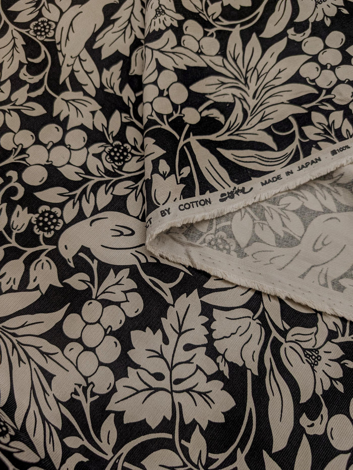 Kobayashi - NEW Botanical Doves Pin Wale Cotton Corduroy - Black & Gray