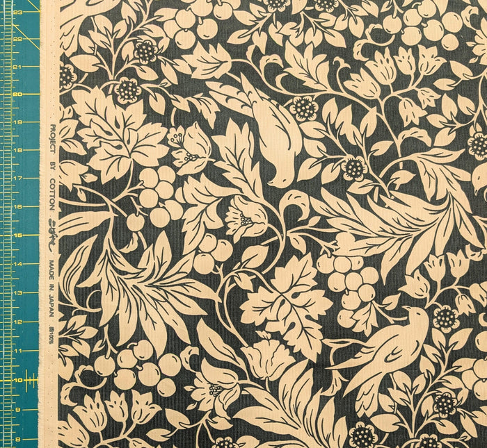 Kobayashi - NEW Botanical Doves Pin Wale Cotton Corduroy - Ivory & Green