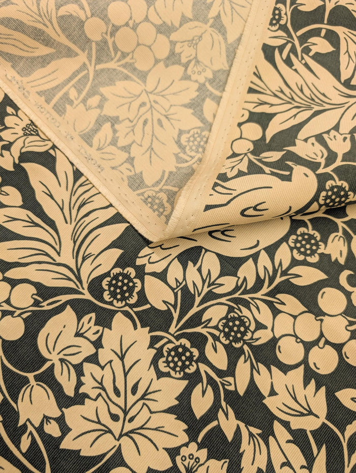 Kobayashi - NEW Botanical Doves Pin Wale Cotton Corduroy - Ivory & Green