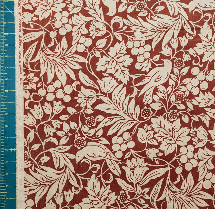 Kobayashi - NEW Botanical Doves Pin Wale Cotton Corduroy - Red & Ivory