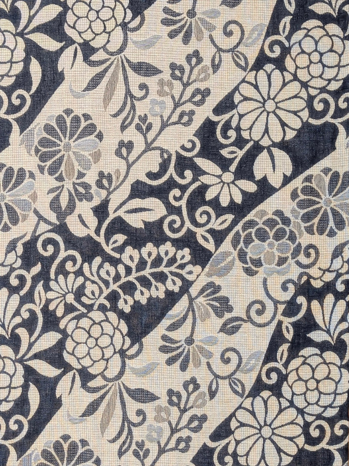 Kobayashi - Floral Vines Double Sided Jacquard Cotton Fabric - Blue & Beige