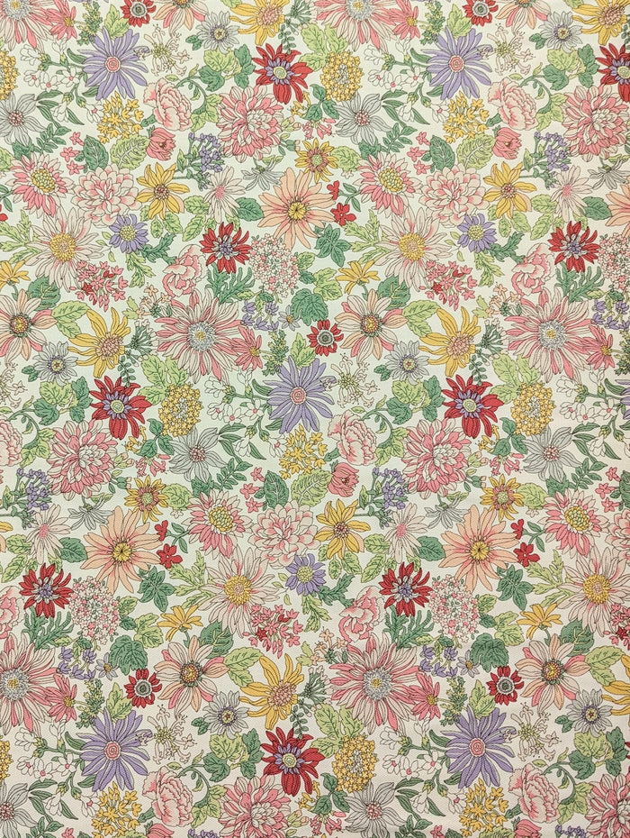 Summer Flowers Kobayashi Japanese cotton twill fabric KTS7030-A pink, purple & yellow