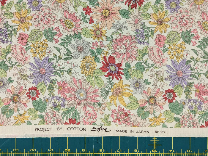 Summer Flowers Kobayashi Japanese cotton twill fabric KTS7030-A pink, purple & yellow